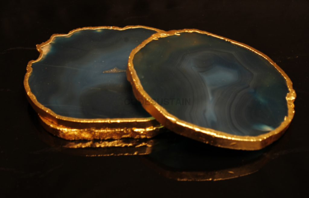 Agate Handcrafted Luxury Coasters l Golden Electroplated Coasters (Set of 4) - Codesustain