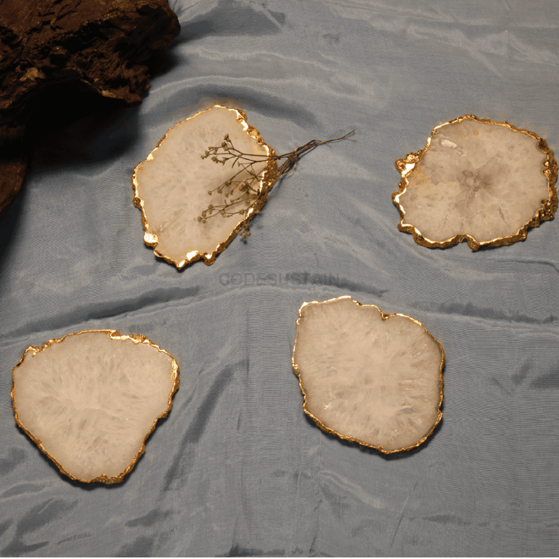 Agate Handcrafted Luxury Coasters l Golden Electroplated Coasters (Set of 4) - Codesustain