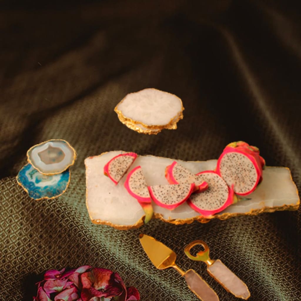 Agate Handcrafted Luxury Coasters l Golden Electroplated Coasters (Set of 4) - Codesustain