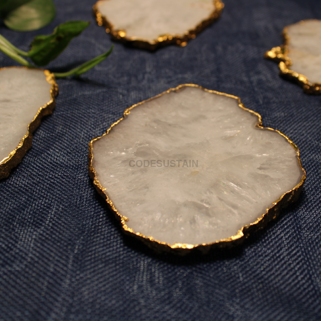 Agate Handcrafted Luxury Coasters l Golden Electroplated Coasters (Set of 4) - Codesustain