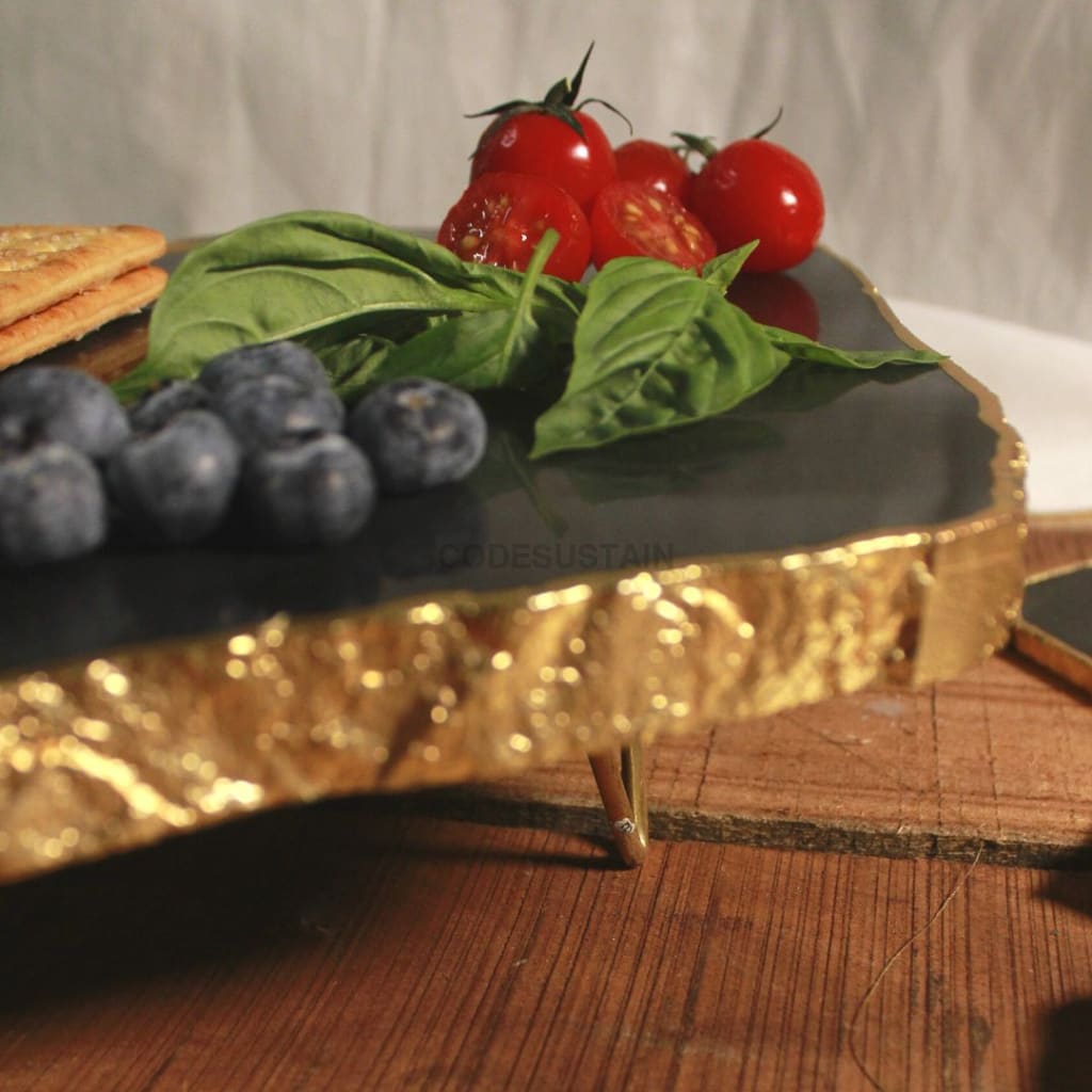 Handcrafted Agate Decor Platter l Bread Platter With Stand - Codesustain Ventuures Pvt Ltd
