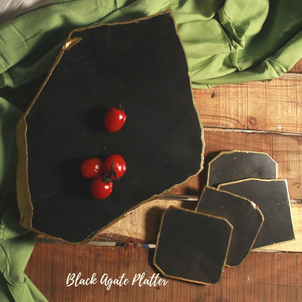 Handcrafted Agate Decor Platter l Bread Platter With Stand - Codesustain Ventuures Pvt Ltd