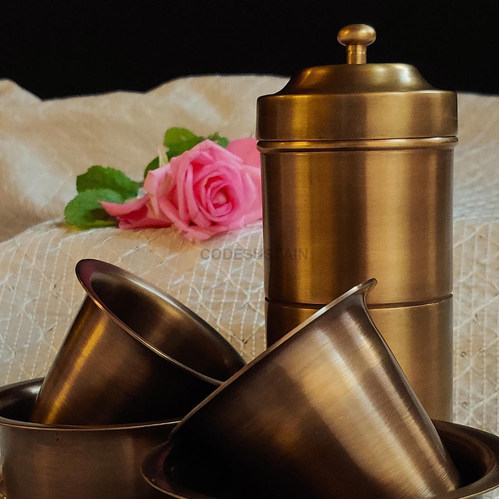 Handmade Brass Coffee Filter with Davara Set | Coffee Set in a Gift Box Tableware