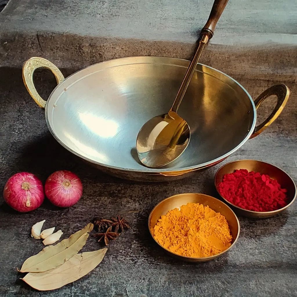 Handmade Brass Kadai with Tin Coating | Ptal Kadai with Kalai | Brass Wok Cookware