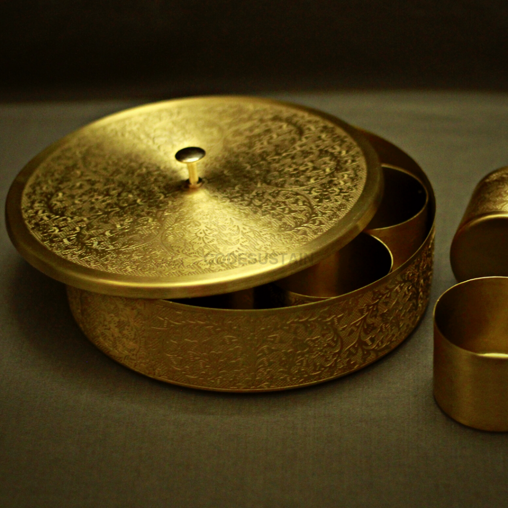 Pure Brass Large Masala Box | Spice 8 Inches