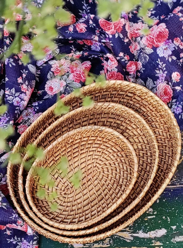 Kaca Handmade Cane Oval Tray | Set of 3 | Limited Edition - Codesustain