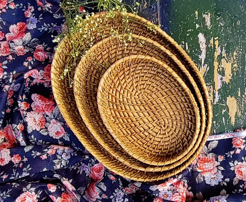 Kaca Handmade Cane Oval Tray | Set of 3 | Limited Edition - Codesustain