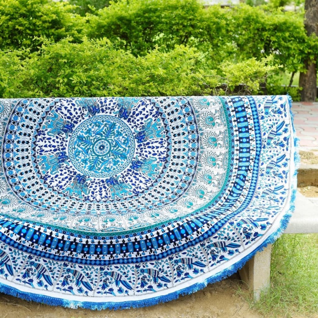Handmade Cotton Large Round Beach Mat | Outdoor Garden Mat | Cotton Beach Mat - Codesustain