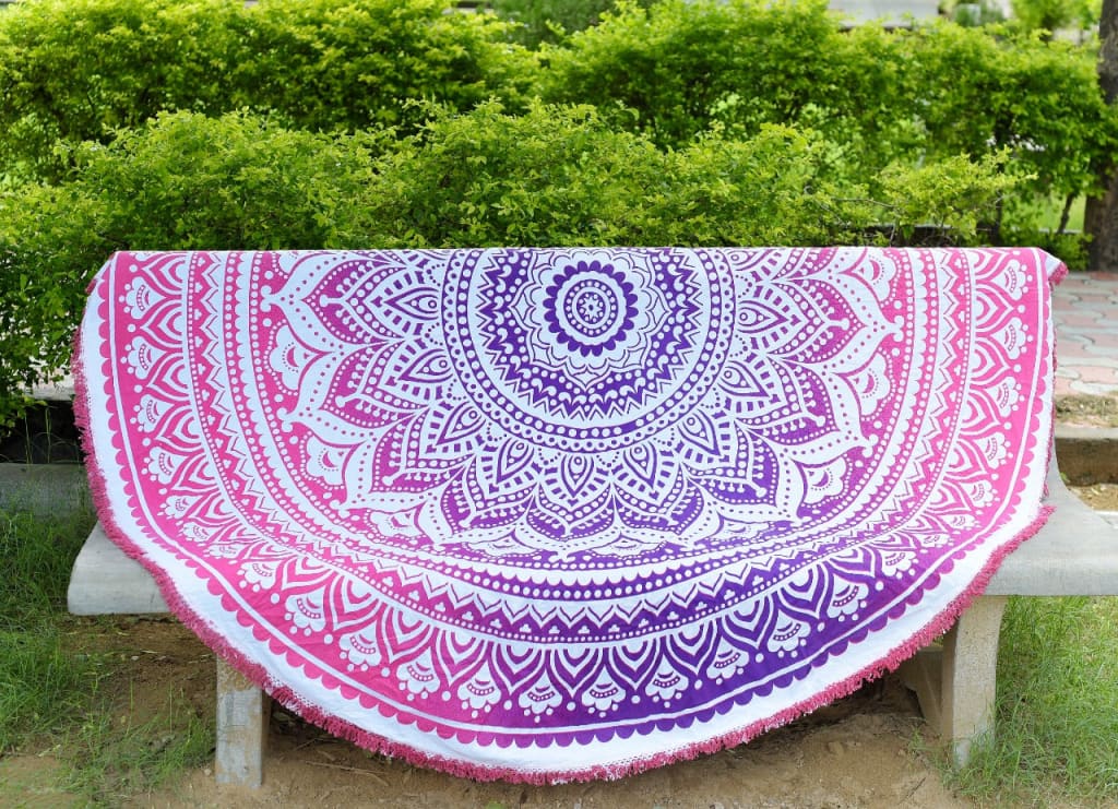 Handmade Cotton Large Round Beach Mat | Outdoor Garden Mat | Cotton Beach Mat - Codesustain