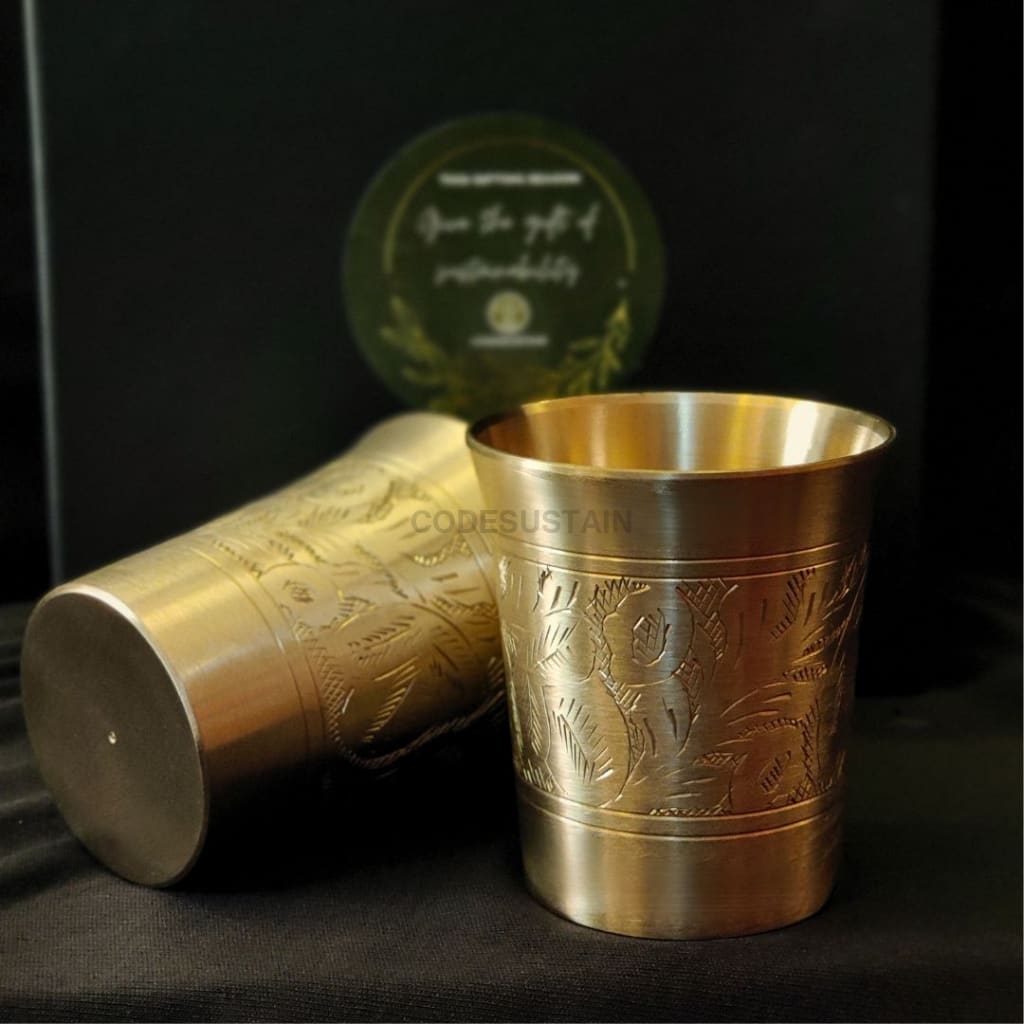 Handmade Kansa Large Lassi Glasses in a Gift Box | Kansa Tumblers (Set of 2) Drinkware
