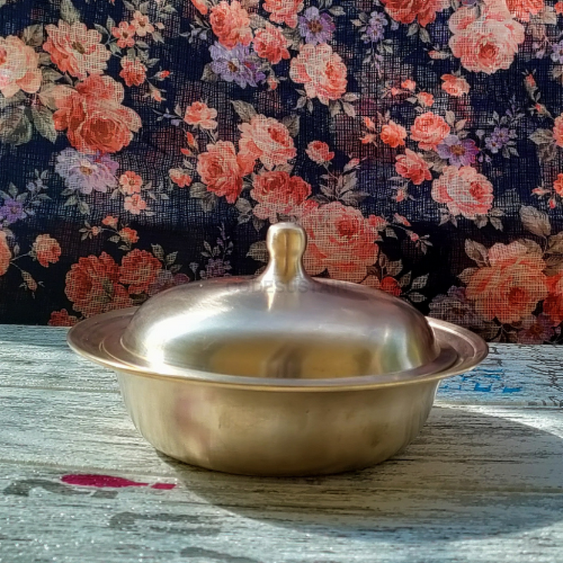 Ayās Vintage Kansa Serving Bowl | Bronze Dinner Bowl | Kansa Multi-purpose Bowl with Lid - Codesustain
