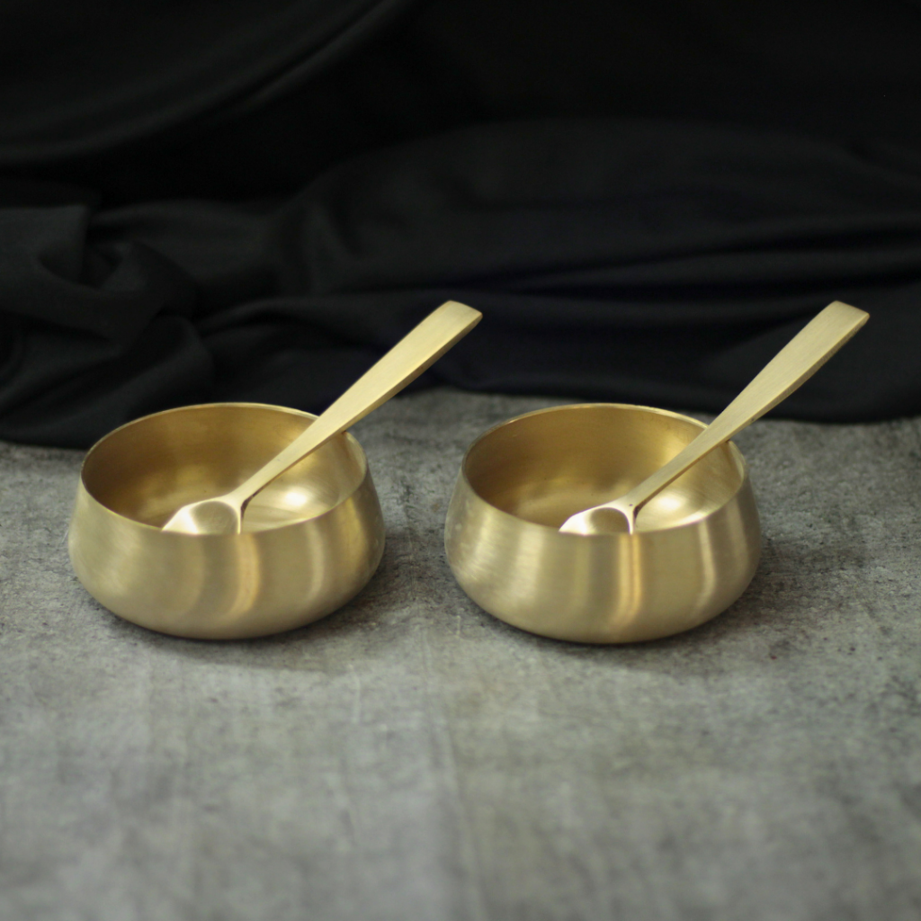 Handmade Kansa Shrikhand Bela Bowl | with Spoon for Offerings Regular (Set of 2)