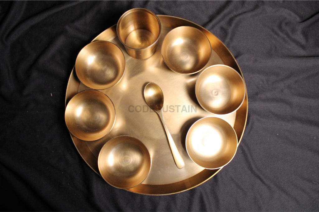 Ayās Maharaja Jumbo Kansa Dinner Set || Large Luxury Kansa Thali Set | 13 Inches - Codesustain