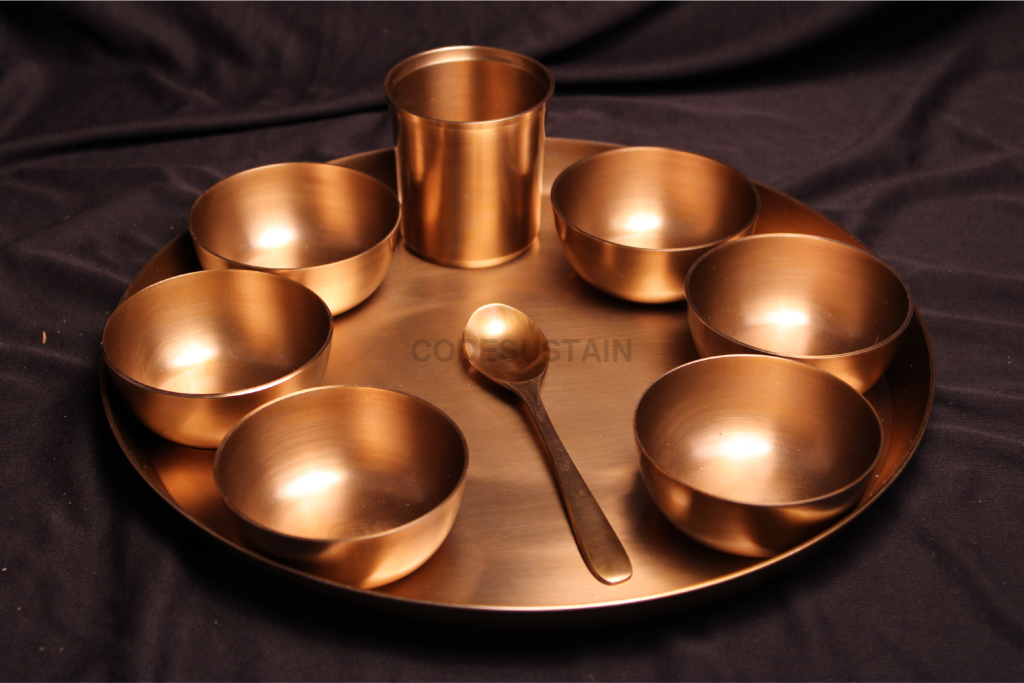 Ayās Maharaja Jumbo Kansa Dinner Set || Large Luxury Kansa Thali Set | 13 Inches - Codesustain