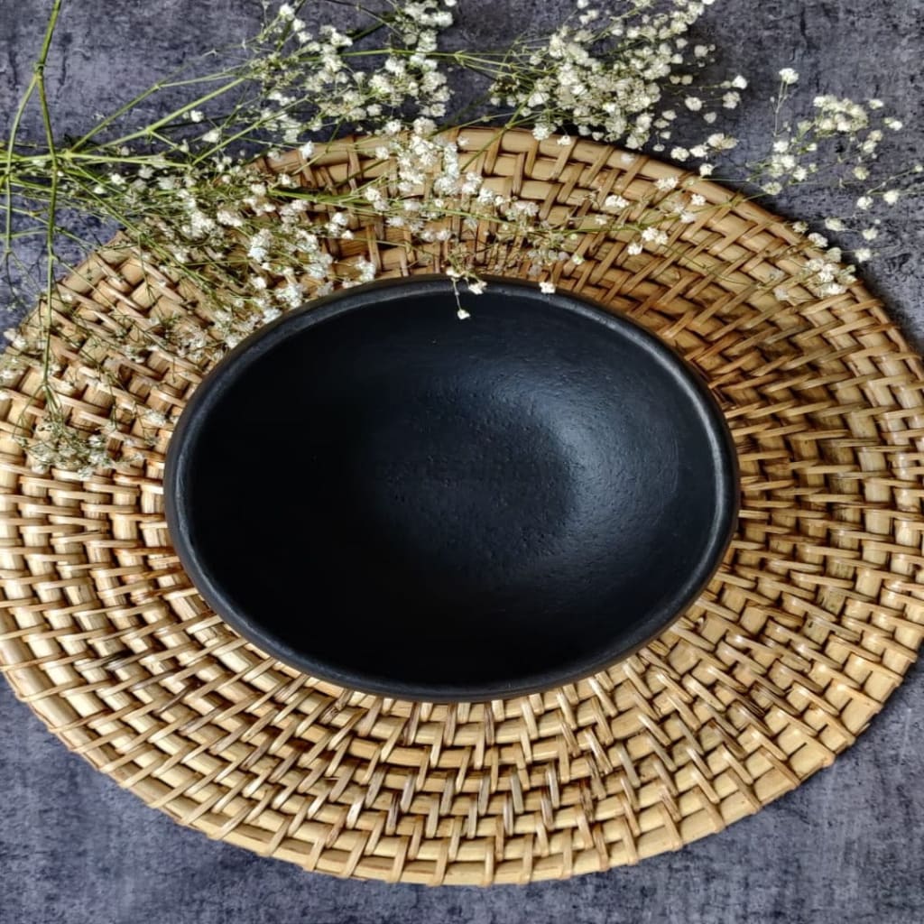 Longpi Black Pottery Dinner Bowl l Serving Bowl l Snack Bowl l 6 Inches - Codesustain