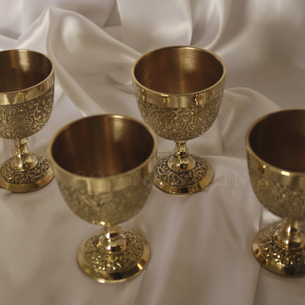 Ays Shot Luxury Peacock Engraved Brass Wine Glasses Set Of 4 With Gift Box