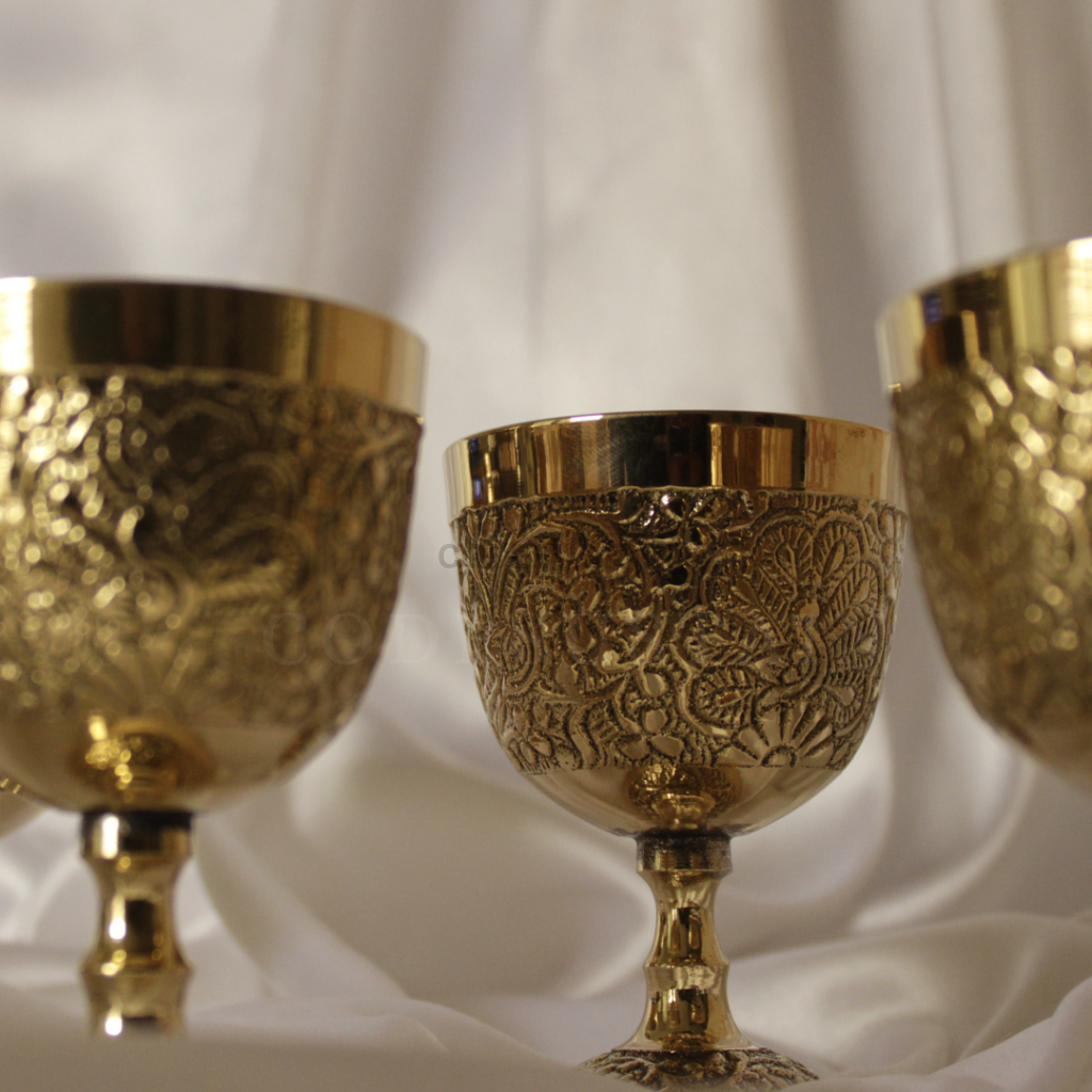Ays Shot Luxury Peacock Engraved Brass Wine Glasses