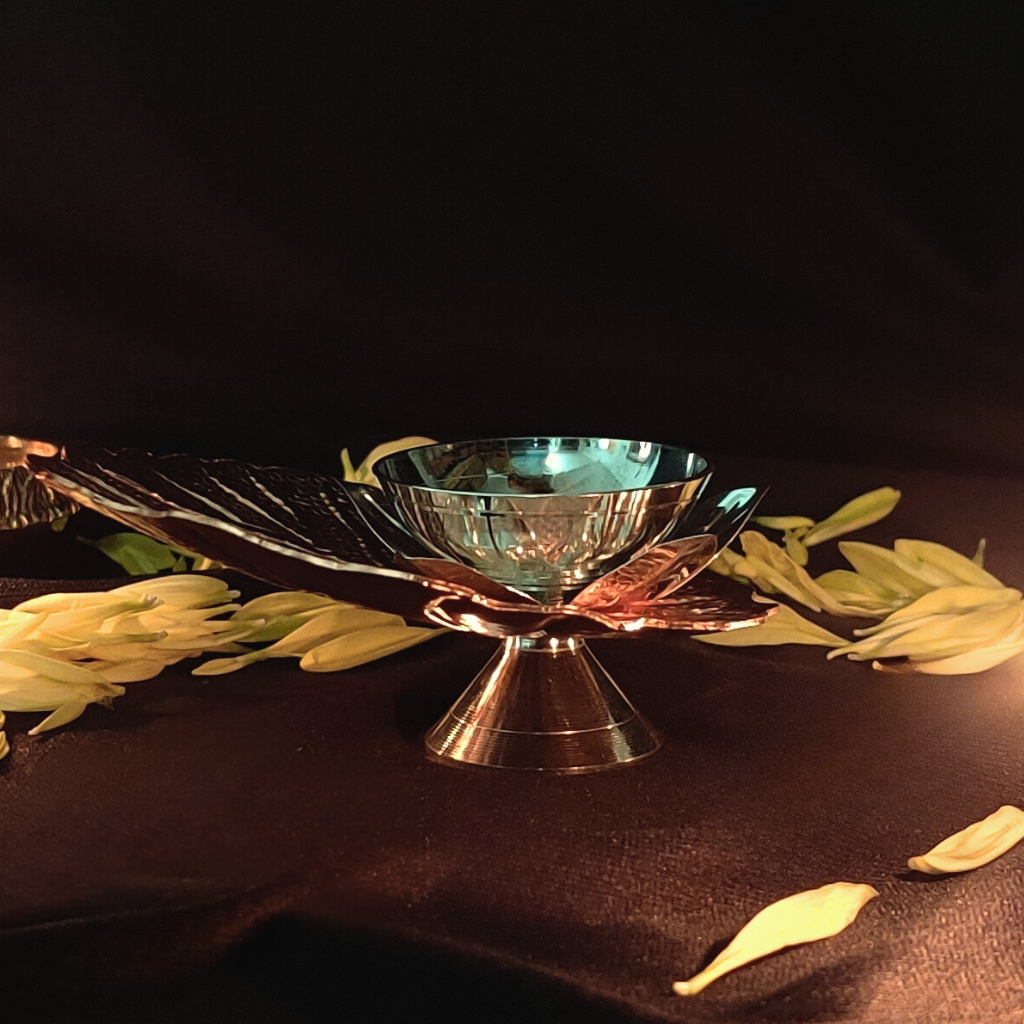 Luxury Copper Lotus Diya Stands with Marble Base | Large Diya Holders | Set of 3 for Prosperity and Calm CANDLE HOLDER