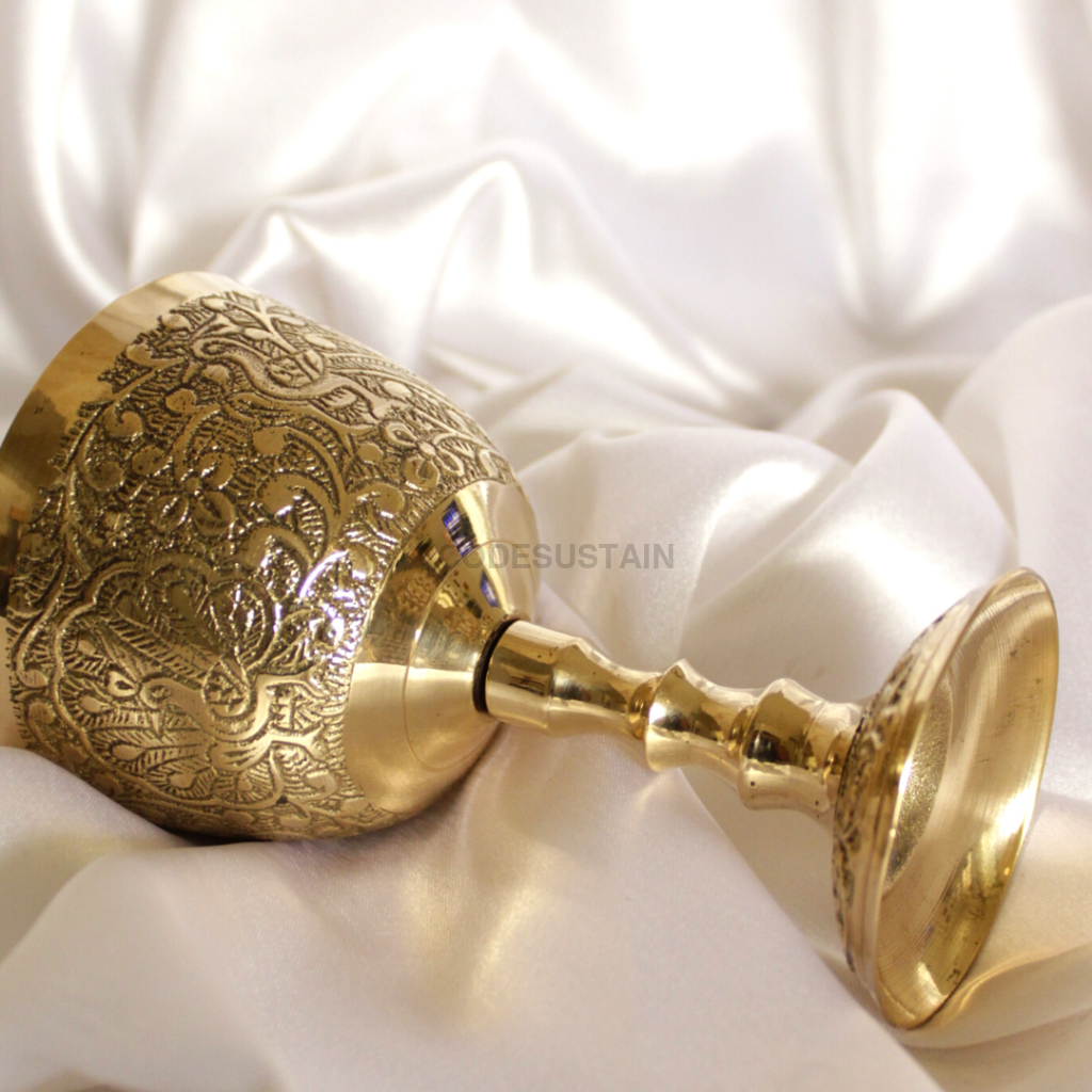 Ays Luxury Peacock Engraved Brass Wine Glasses