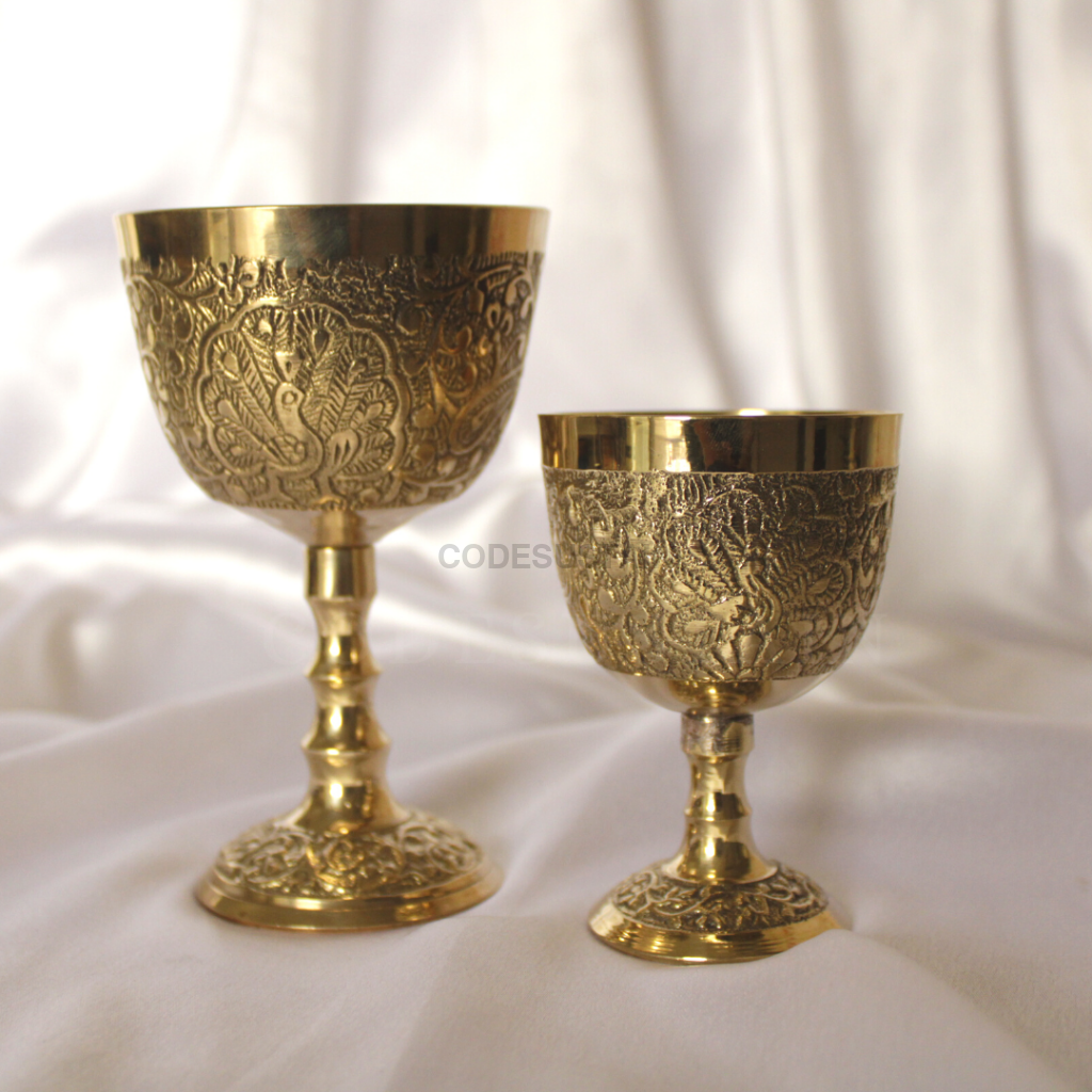 Ays Luxury Peacock Engraved Brass Wine Glasses
