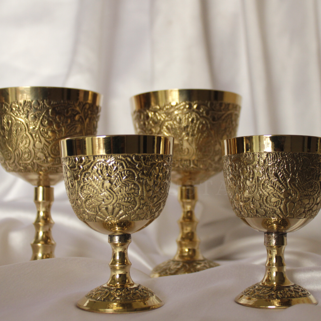 Ays Luxury Peacock Engraved Brass Wine Glasses