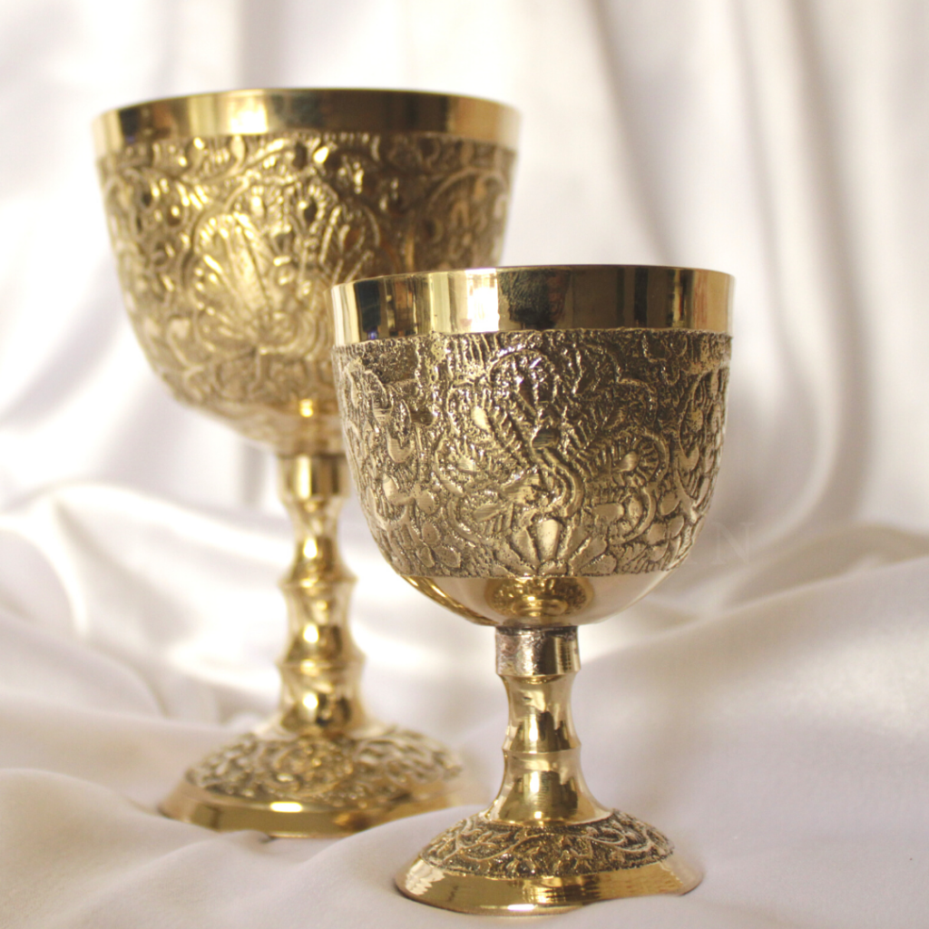 Ays Luxury Peacock Engraved Brass Wine Glasses