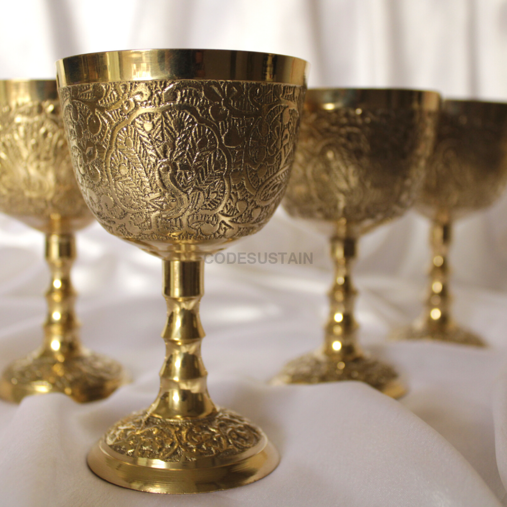 Ays Luxury Peacock Engraved Brass Wine Glasses