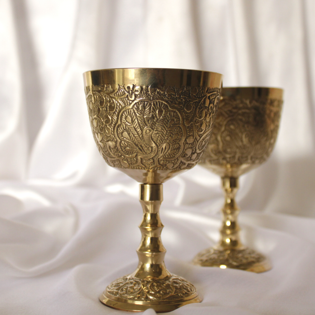 Ays Luxury Peacock Engraved Brass Wine Glasses Set Of 2 With Gift Box