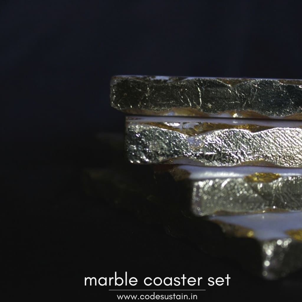 Marble Square Handcrafted Gold Plated Coaster | Luxury Coasters (Set Of 4)
