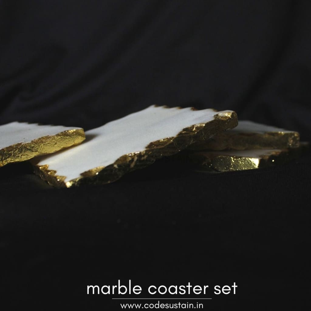 Marble Square Handcrafted Gold Plated Coaster | Luxury Coasters (Set Of 4)