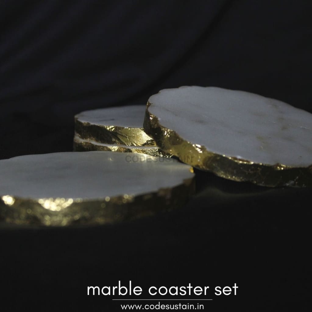 Marble Round Handcrafted Gold Plated Coaster | Luxury Coasters (Set Of 4)