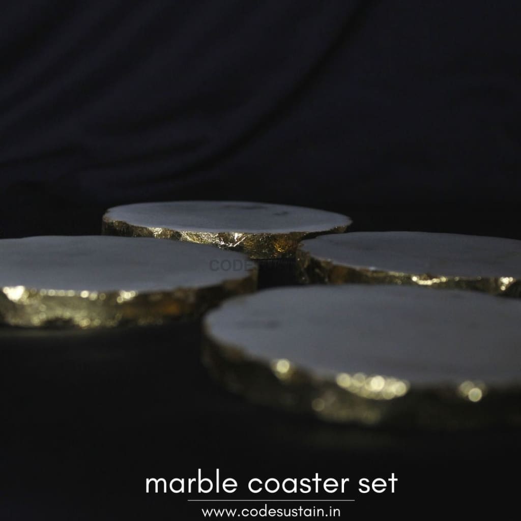 Marble Round Handcrafted Gold Plated Coaster | Luxury Coasters (Set Of 4)