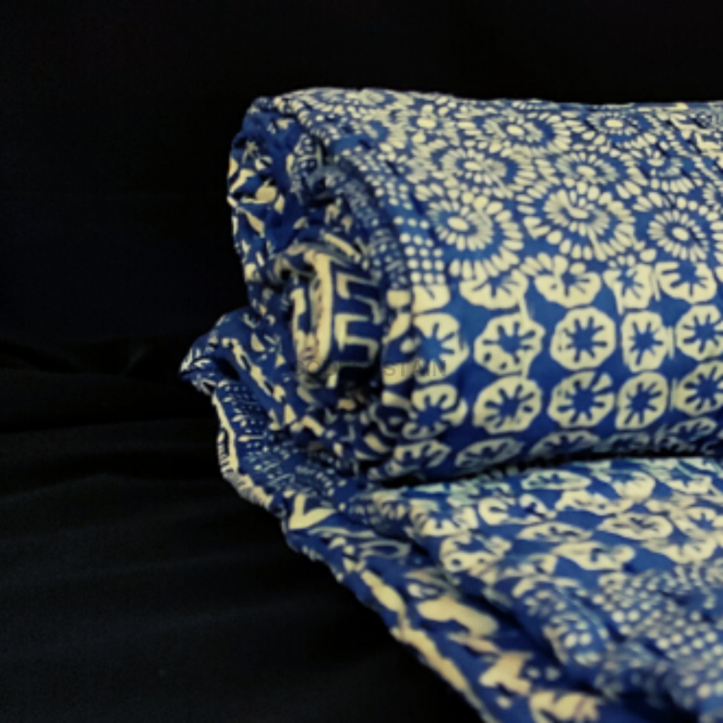 Kosa's Blue Indigo Print Quilting Kantha Original Handmade Kantha | Handstitched Quilt |Bedspread - Codesustain
