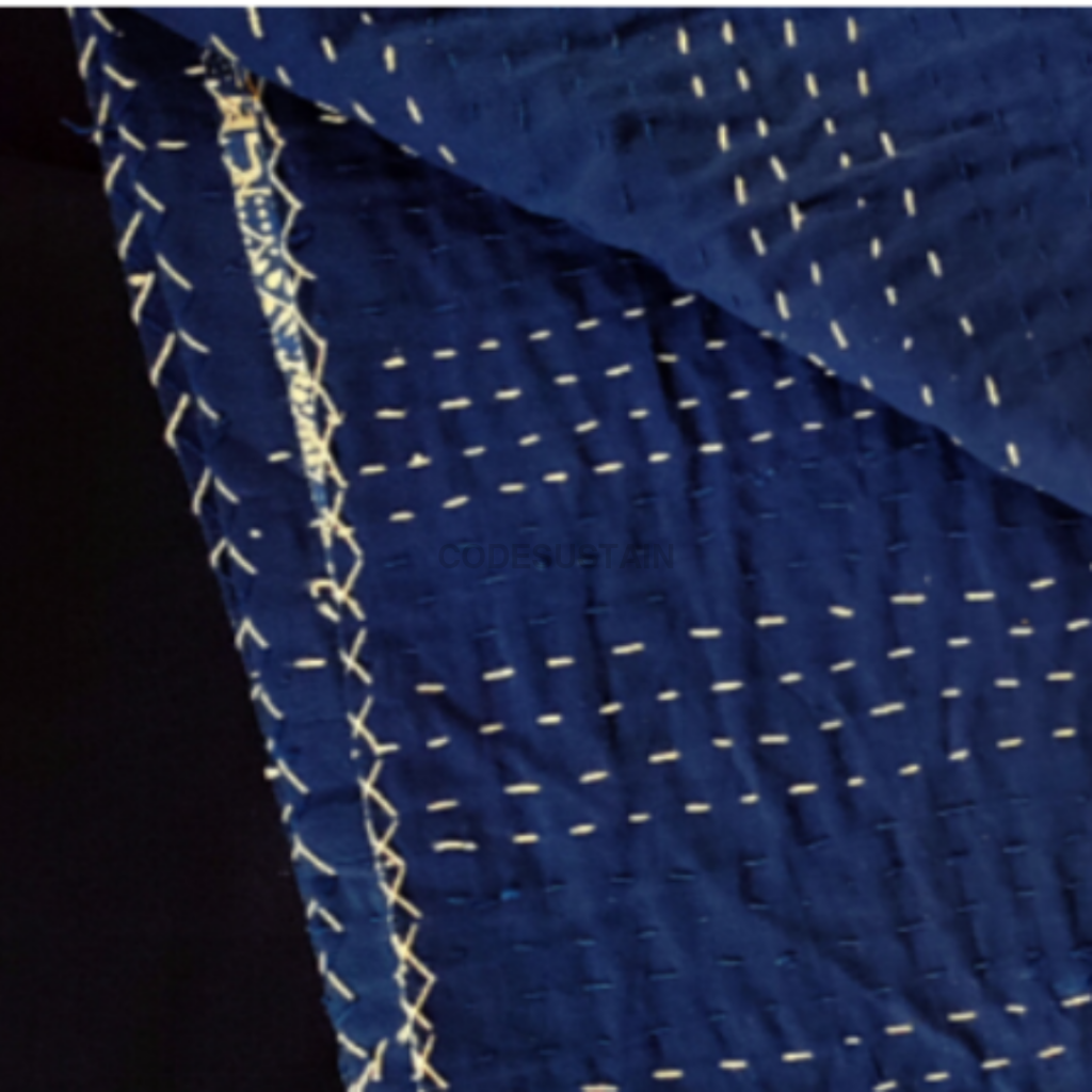 Kosa's Blue Indigo Print Quilting Kantha Original Handmade Kantha | Handstitched Quilt |Bedspread - Codesustain