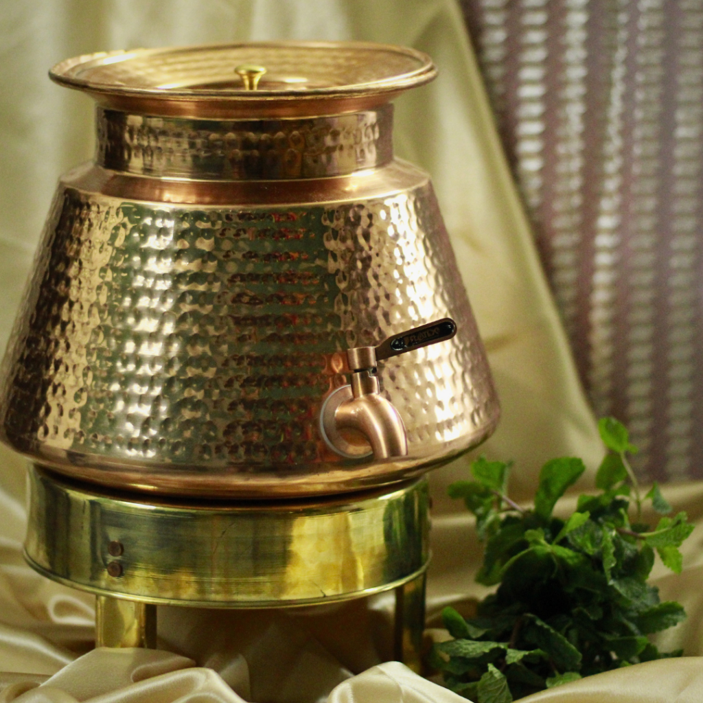 Pure Copper Water Dispenser Set | Large Copper Pot with Lid & Stand 10 ltr Drinkware
