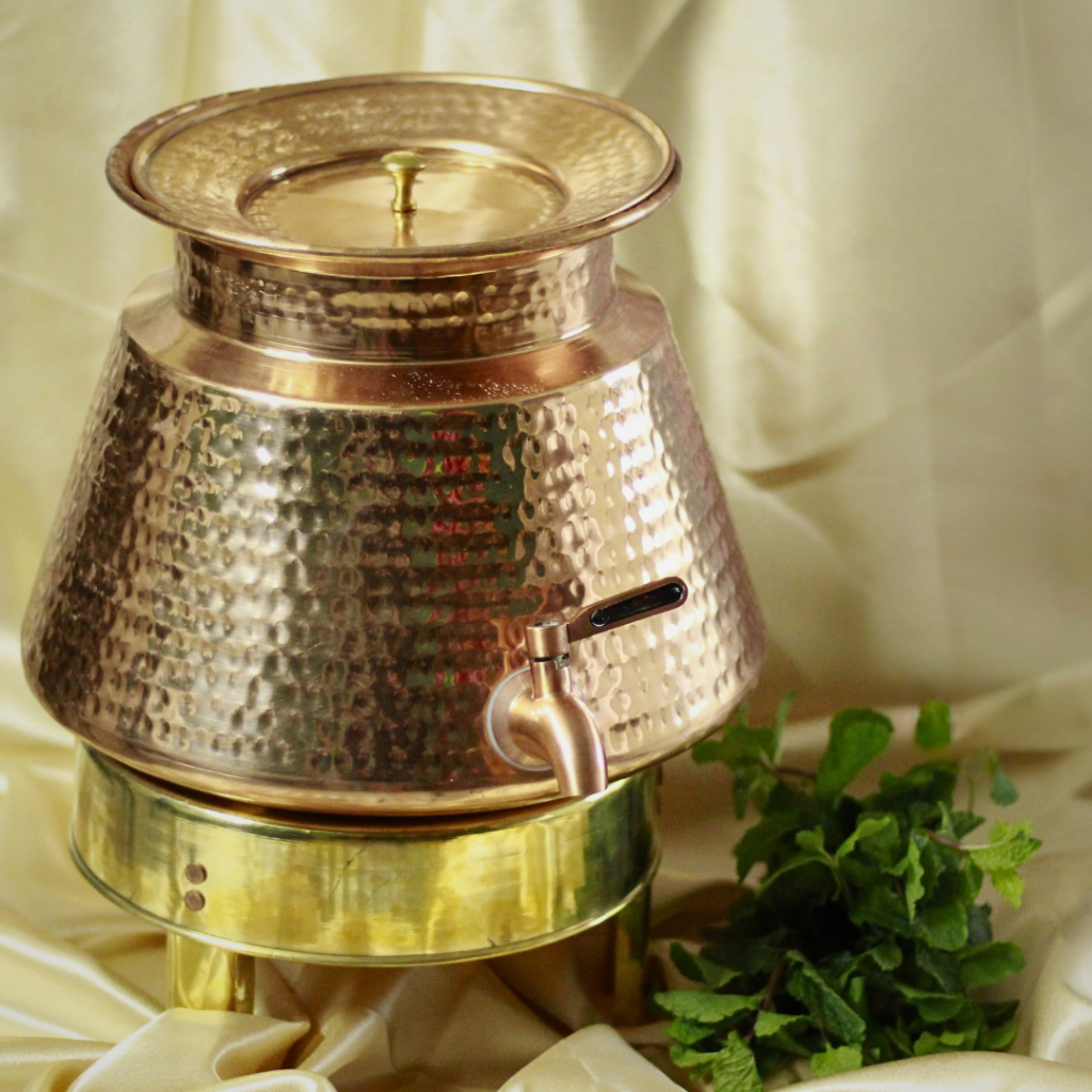 Pure Copper Water Dispenser Set | Large Copper Pot with Lid & Stand 7 ltr Drinkware