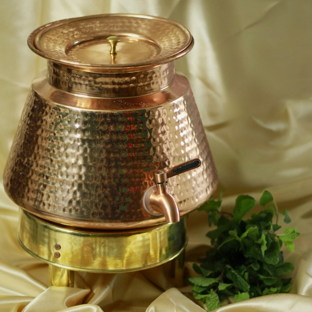 Pure Copper Water Dispenser Set | Large Copper Pot with Lid & Stand Drinkware