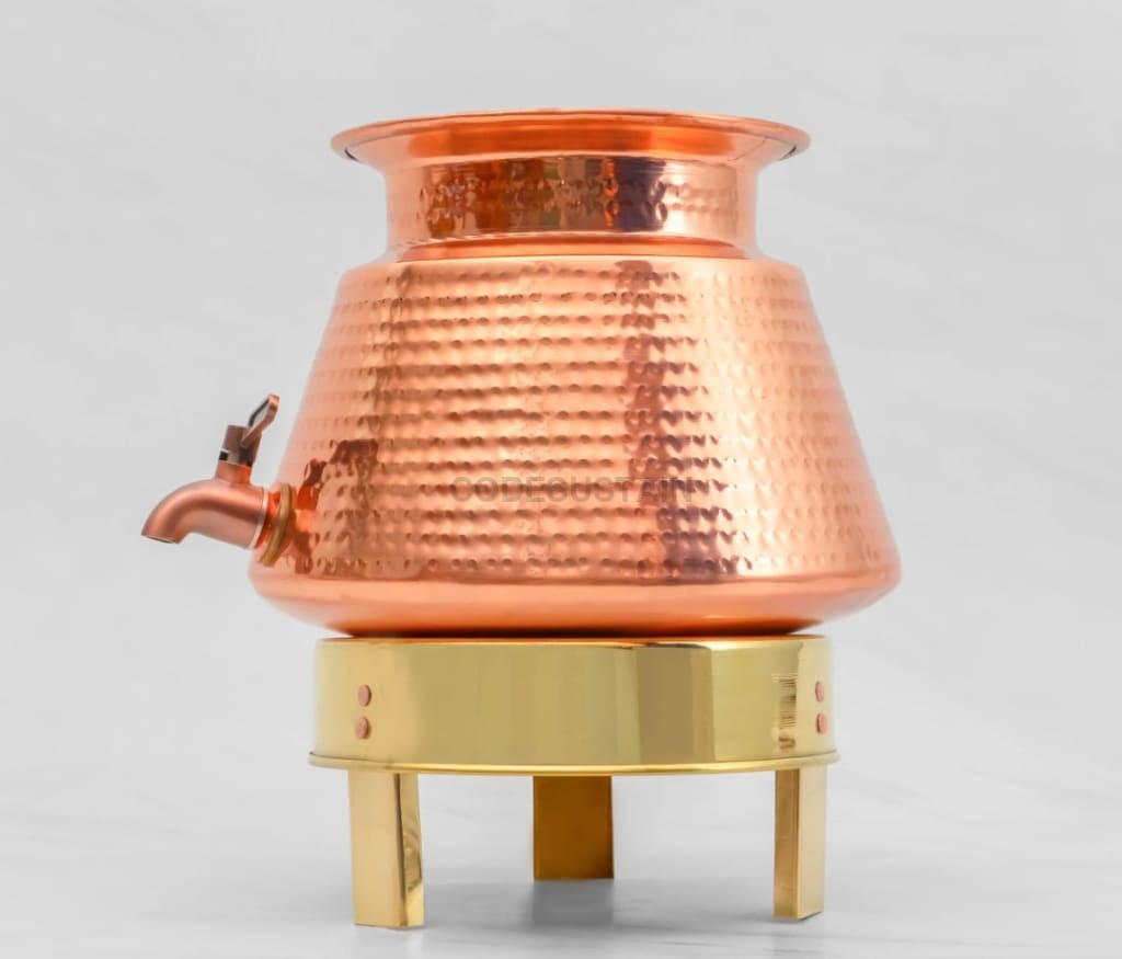 Pure Copper Water Dispenser Set | Large Copper Pot with Lid & Stand Drinkware