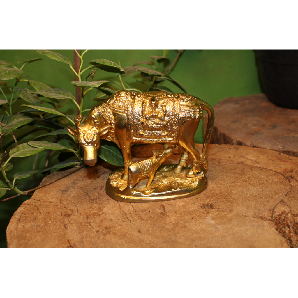 Veda Kamadhenu Gold Foil Plated Cow And Calf Idol - Codesustain