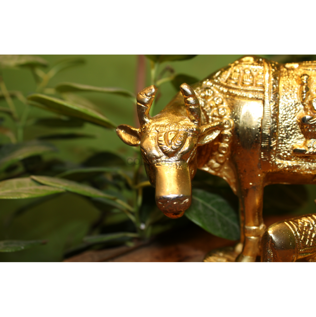 Veda Kamadhenu Gold Foil Plated Cow And Calf Idol - Codesustain