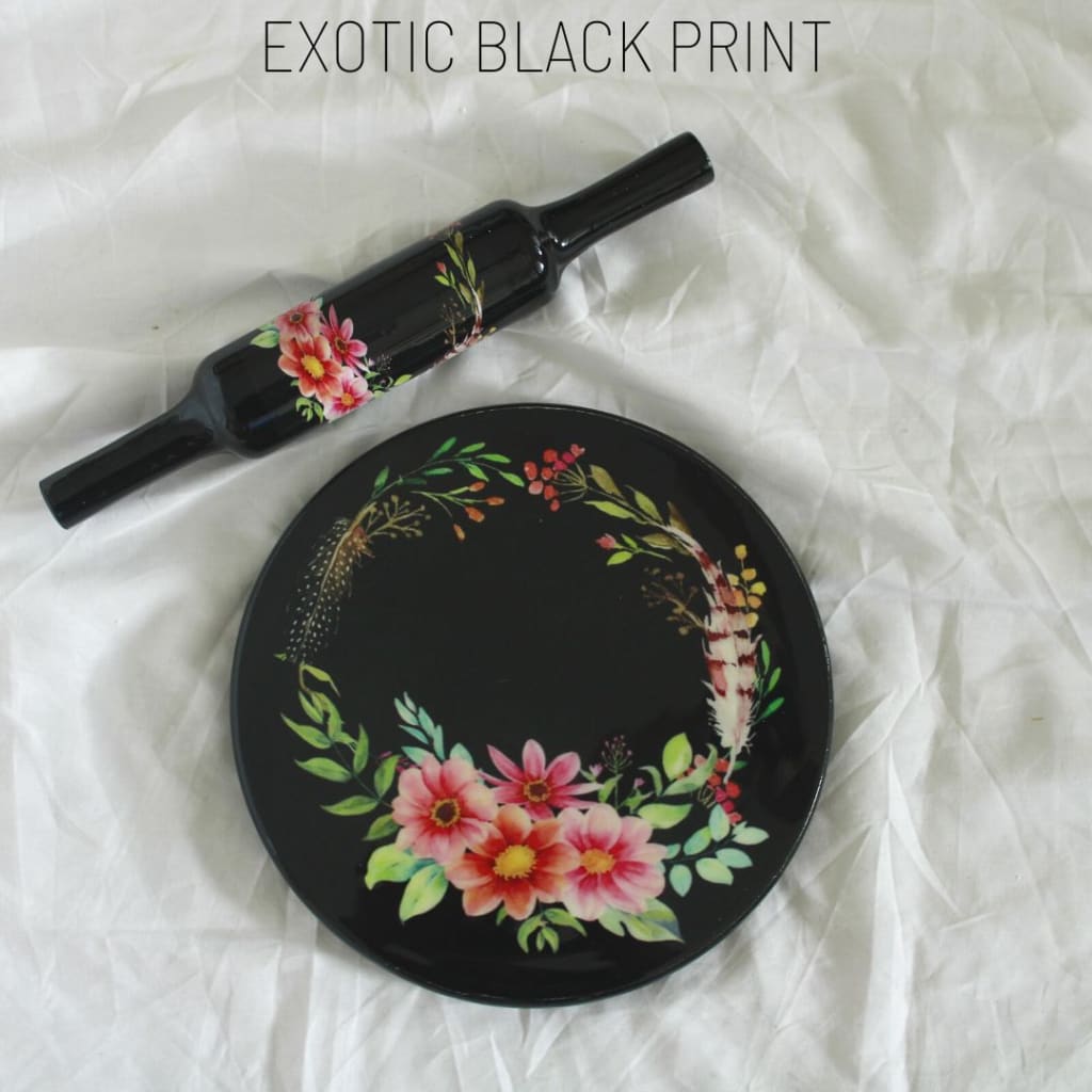 Stoneluxe Real Marble Chakla And Belan | Rolling Board Pin Set Exotic Black
