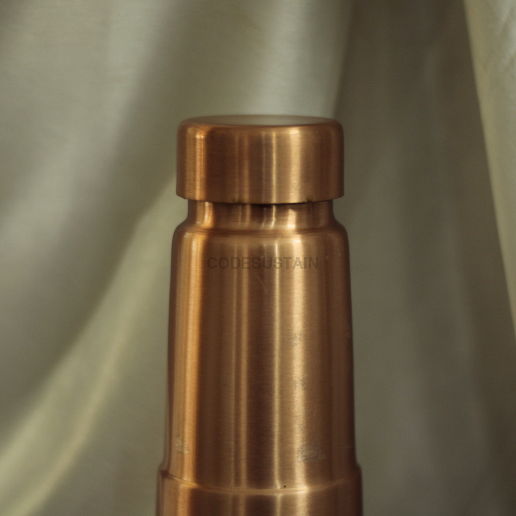 Ribbed Pure Copper Bottle with Detachable Cup | Copper Bottle with Leak Proof Cap & Glass Bottles