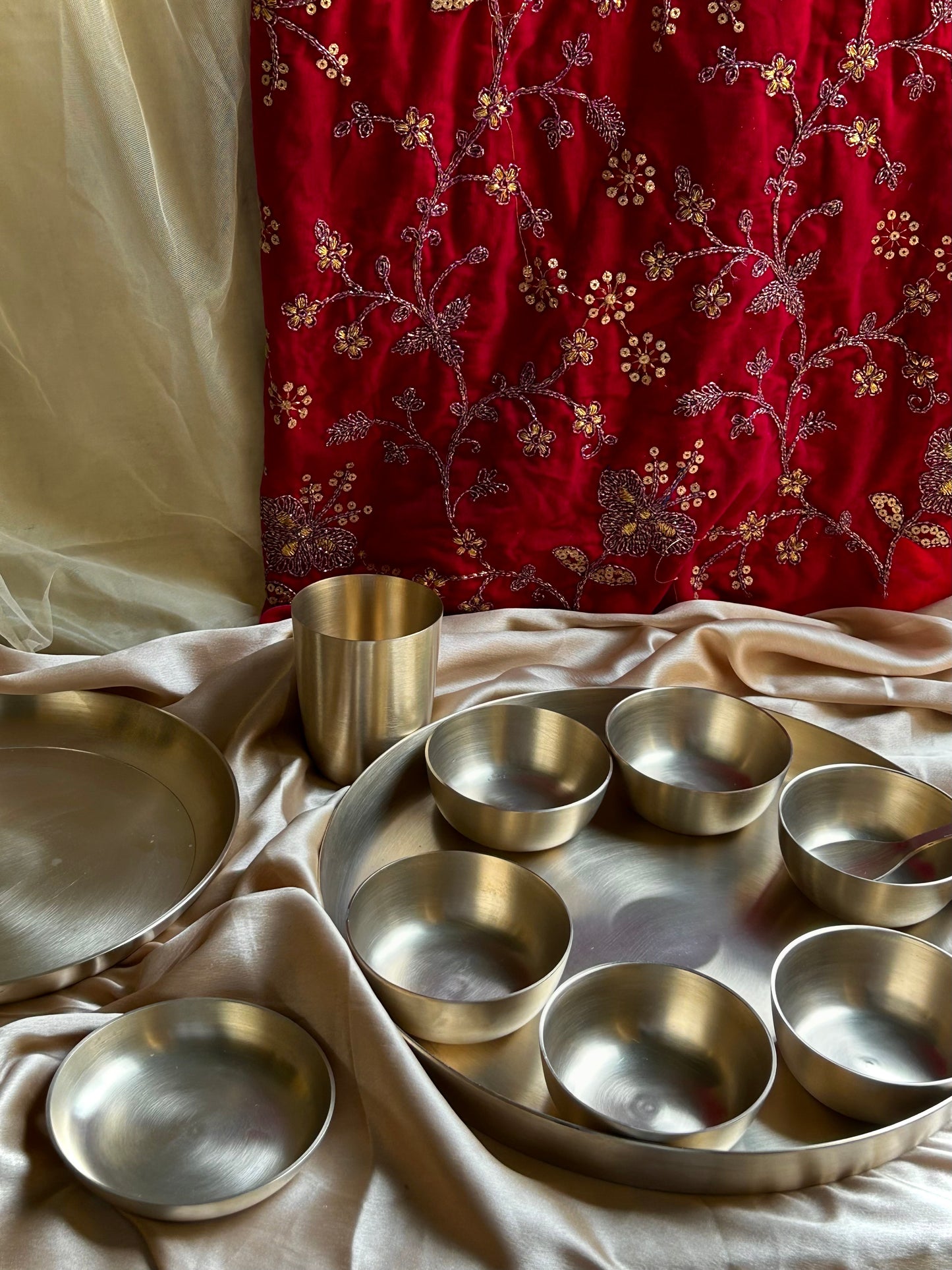 Royal Rajasthani Maharaja Kansa Thali Set | Original Kansa Thali Set | Extra Large Bronze Thali Set (1 person set of 11 pcs)