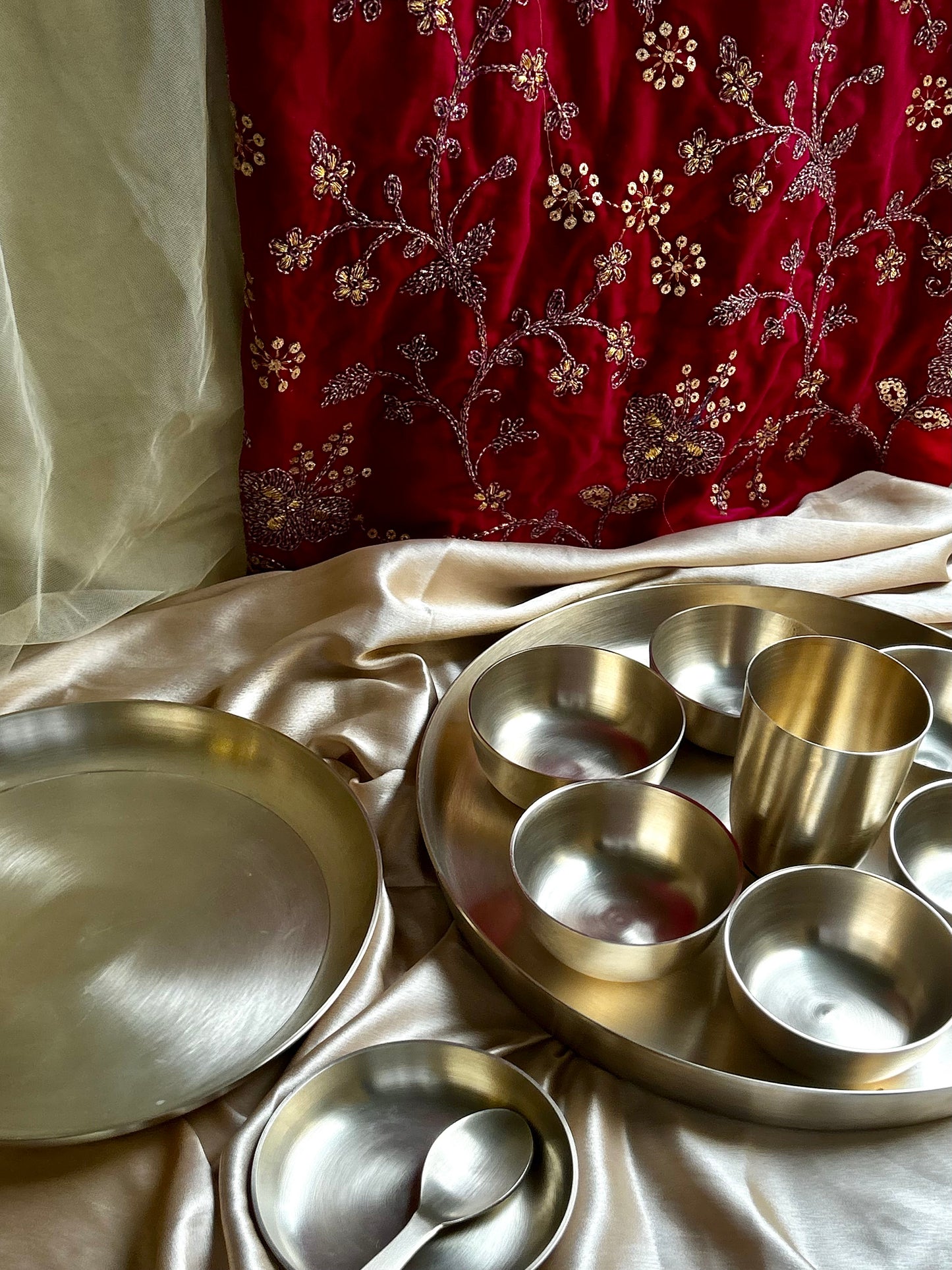 Royal Rajasthani Maharaja Kansa Thali Set | Original Kansa Thali Set | Extra Large Bronze Thali Set (1 person set of 11 pcs)