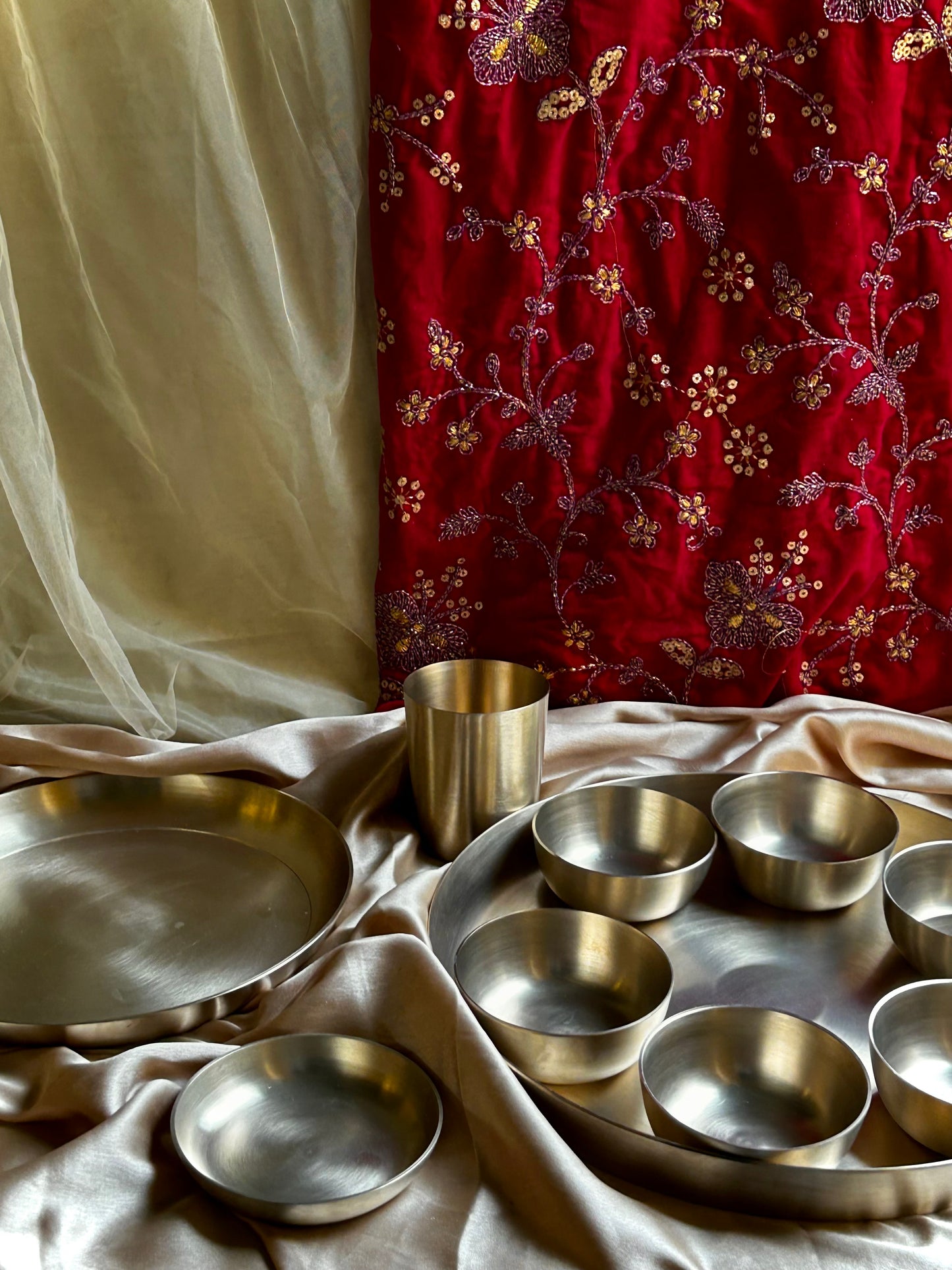 Royal Rajasthani Maharaja Kansa Thali Set | Original Kansa Thali Set | Extra Large Bronze Thali Set (1 person set of 11 pcs)