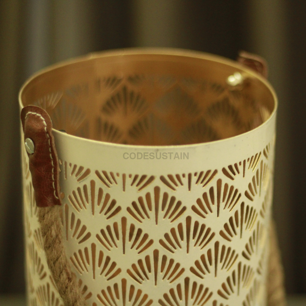 White Metal Flower-Cut Jaali Candle Holder With Handle Home Decor