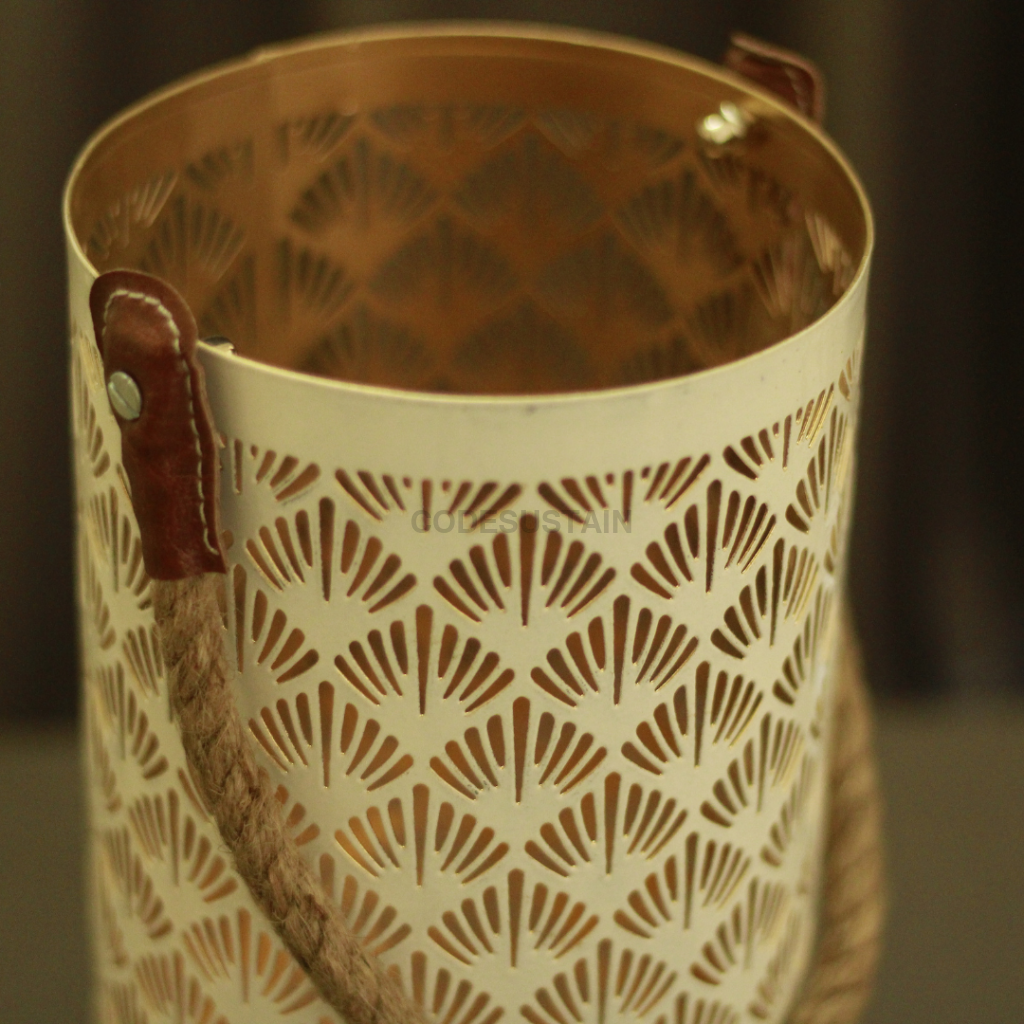 White Metal Flower-Cut Jaali Candle Holder With Handle Home Decor