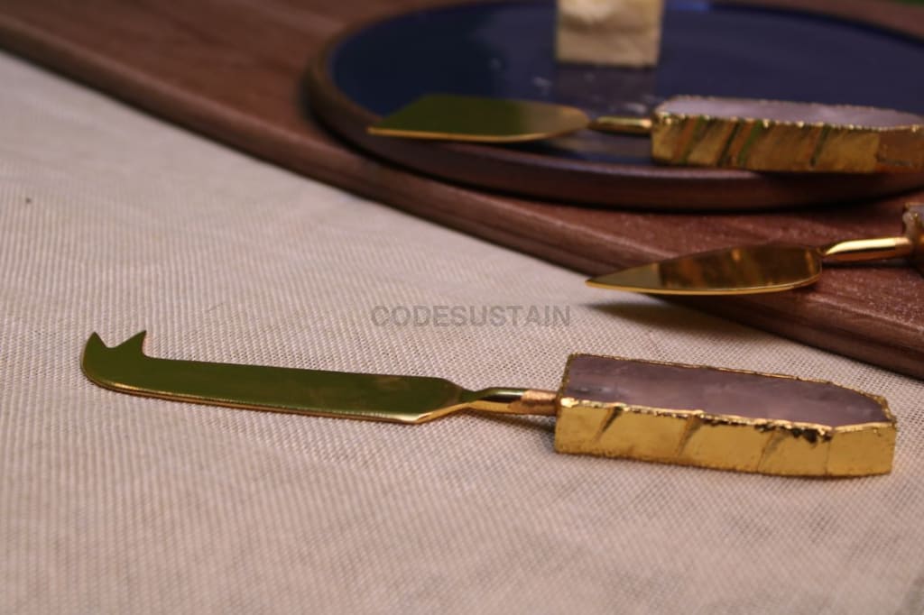 StoneLuxe Rose Quartz Cheese Knife Set | Agate Cheese Knife Set - Codesustain