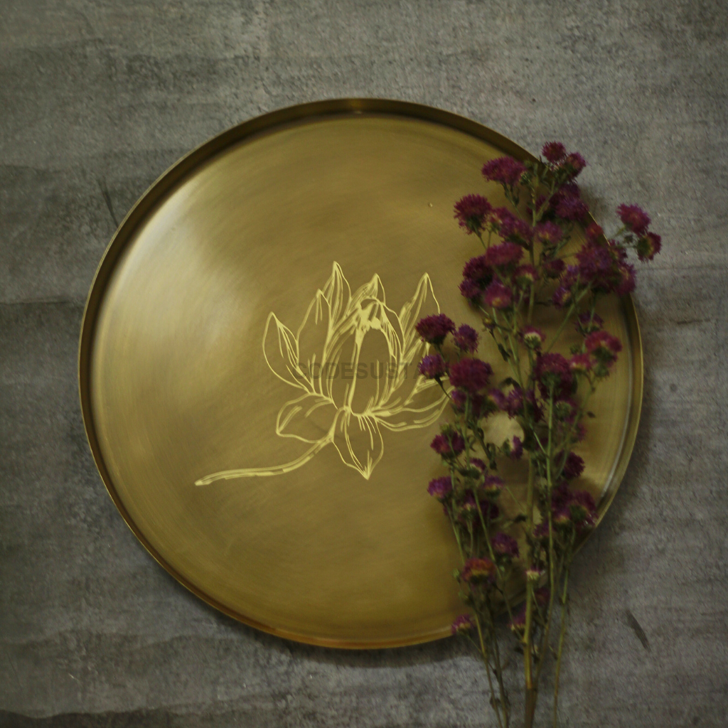 Sudha Antique Brass Dinner Plate with Gift Box | Contemporary Brass Thali Serveware