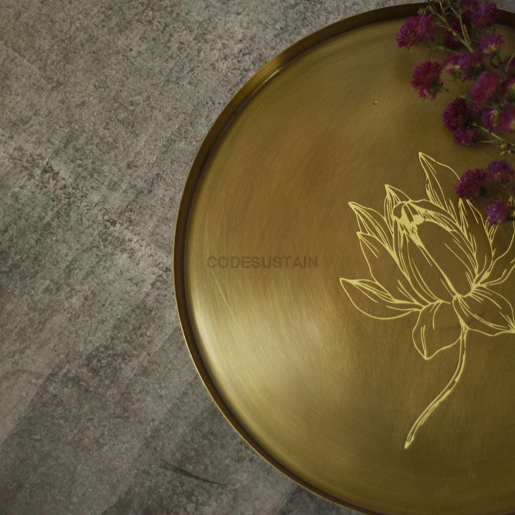 Sudha Antique Brass Dinner Plate with Gift Box | Contemporary Brass Thali Serveware